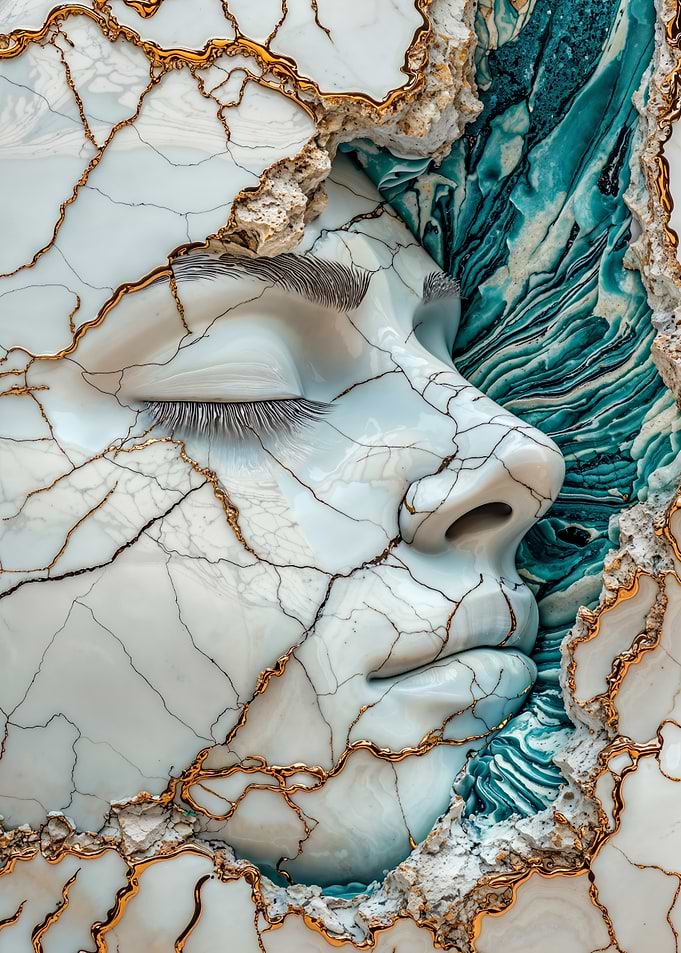 Marble Face Sculpture with Turquoise Accent