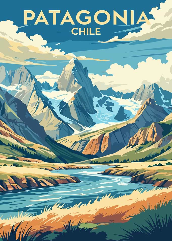Patagonia Chile Landscape Illustration