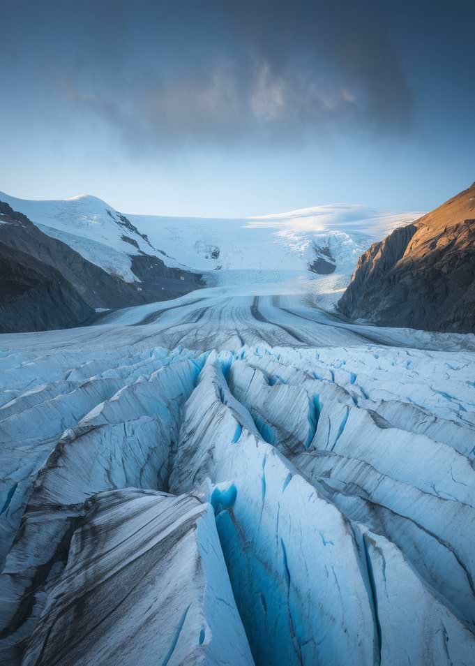 Glacier Landscape with Mountains and Sky