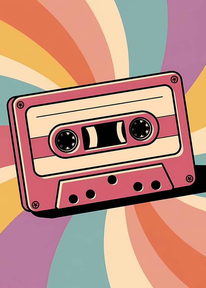 Retro Cassette Tape with Swirl Background