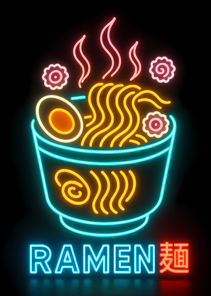 Neon Ramen Bowl Illustration