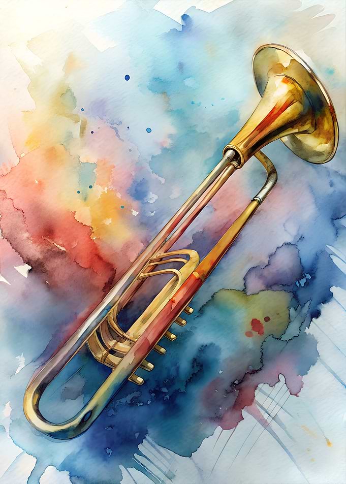 Watercolor Trombone Art