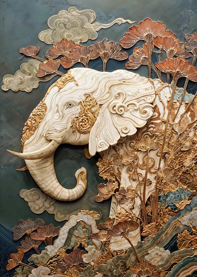 Kintsugi Elephant with Floral Details