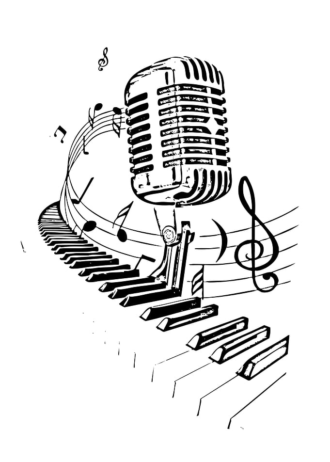 Microphone, Piano, and Music Notes
