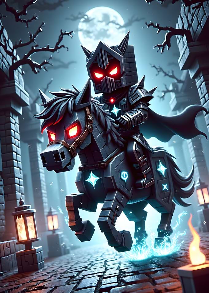 Pixelated Knight on Horseback