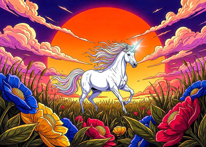 Unicorn in a Floral Meadow