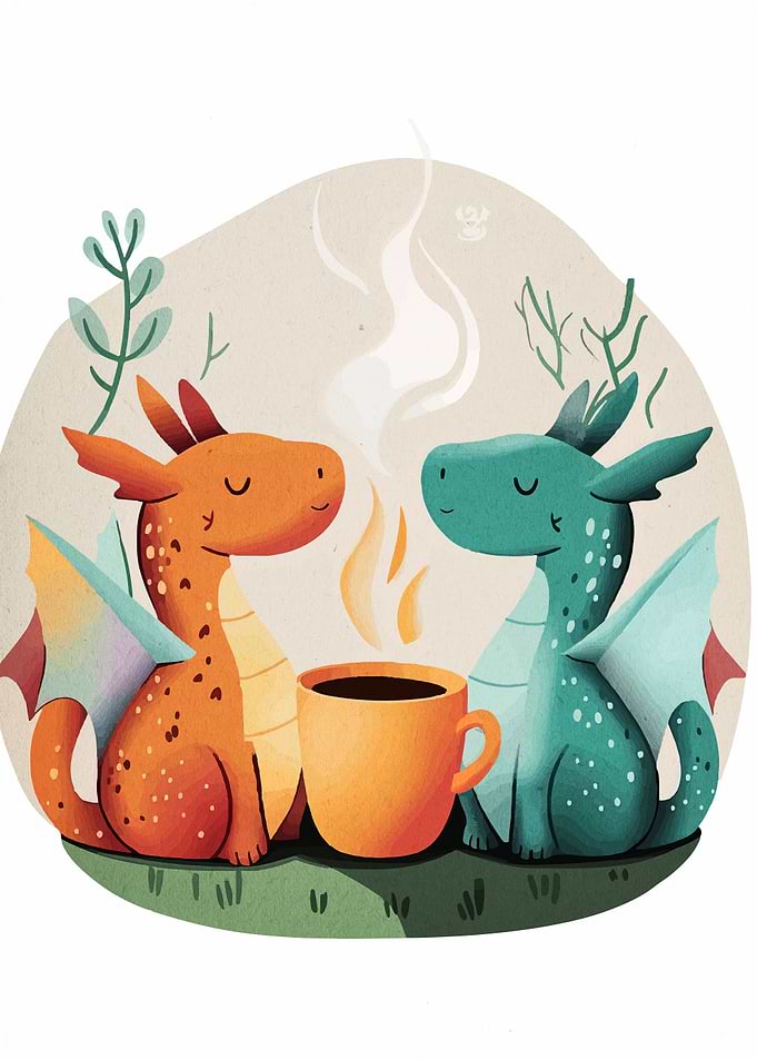 Dragons Sharing Coffee