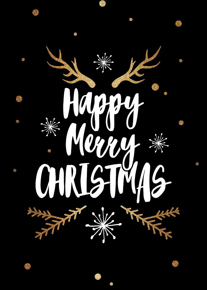 Happy Merry Christmas Black and Gold