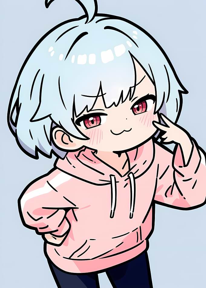 Cute Anime Character with Pink Hoodie