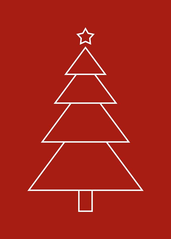 Minimalist Christmas Tree on Red Background