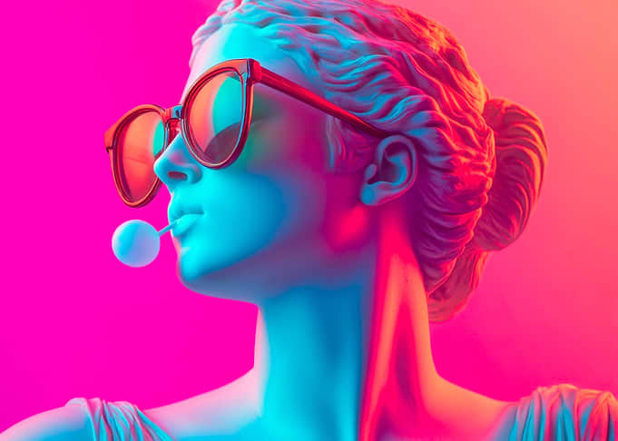 Neon Statue with Sunglasses and Lollipop