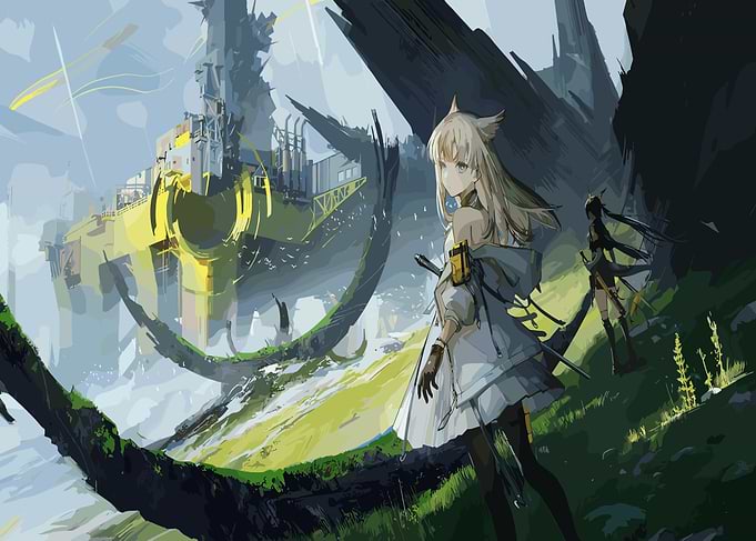 Anime Girls in a Fantasy Landscape