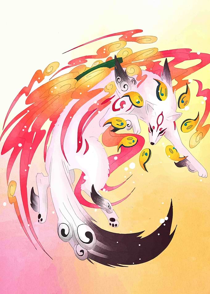 Elegant White Fox Spirit Illustration