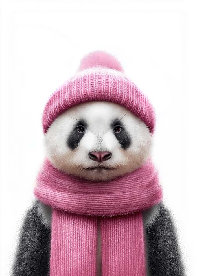 Cozy Panda in Pink Winter Outfit