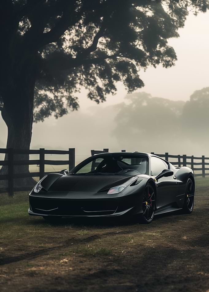 Black car on Foggy Morning