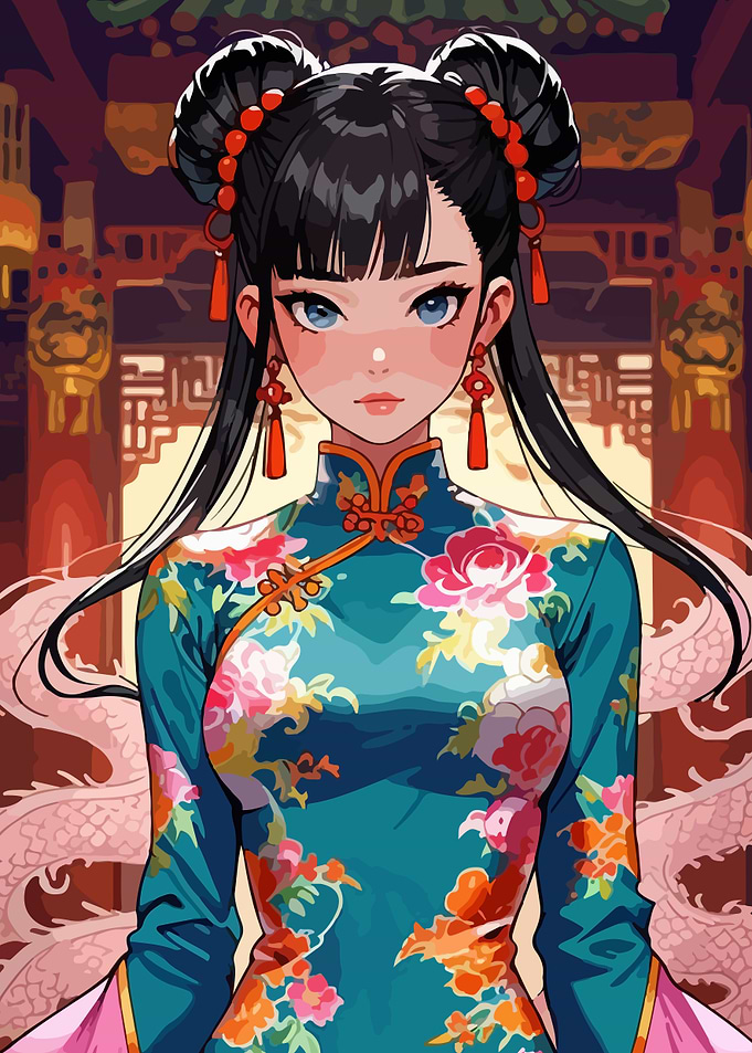 Anime Girl in Traditional Chinese Dress