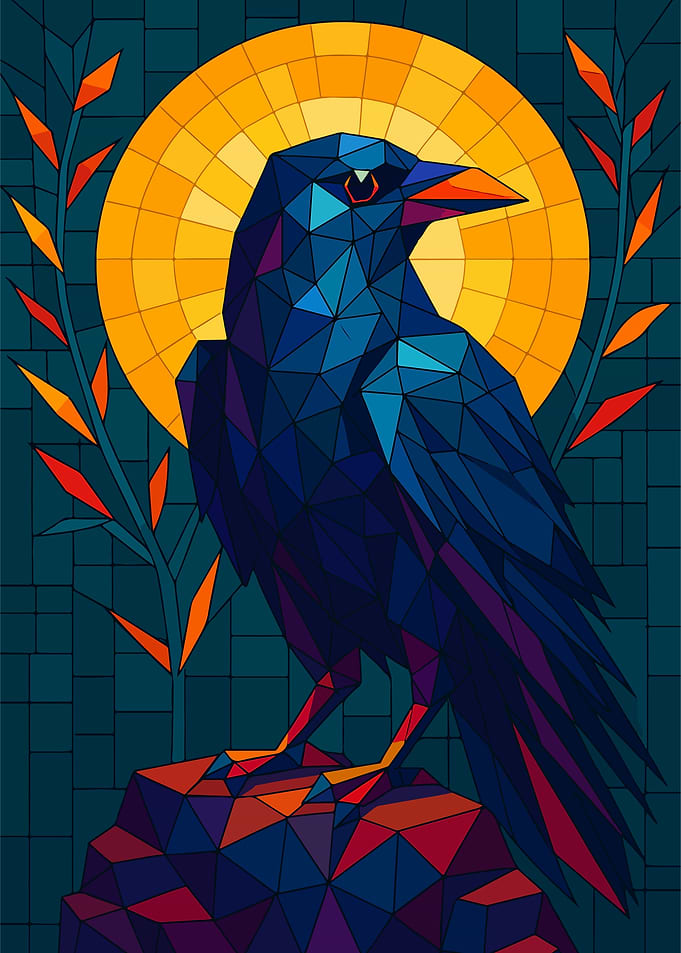 Geometric Raven with Sun