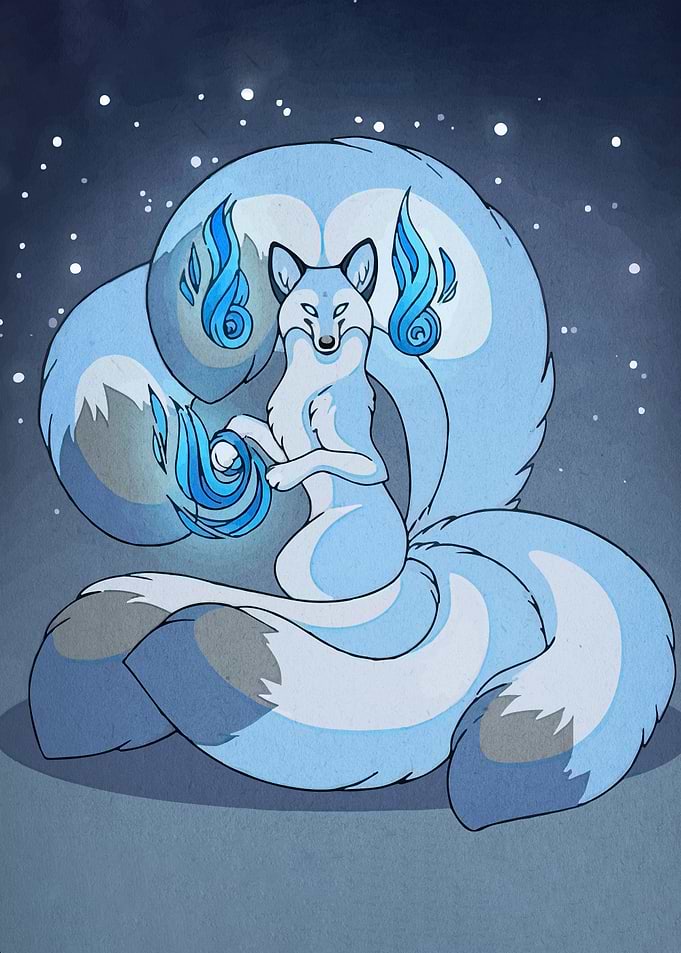 Nine-tailed Fox with Blue Flames
