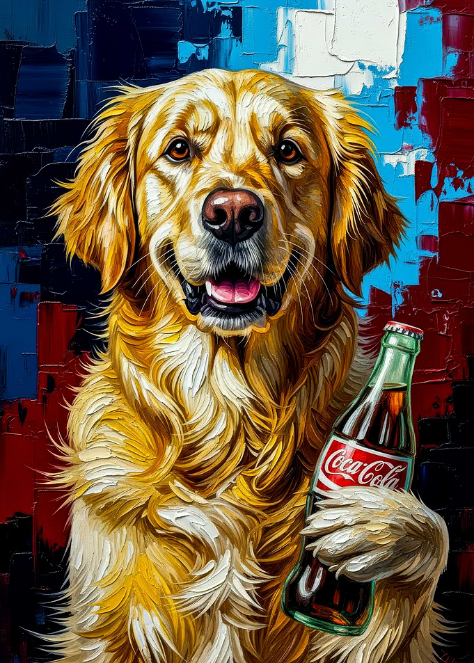 Golden Retriever with Coca-Cola Painting