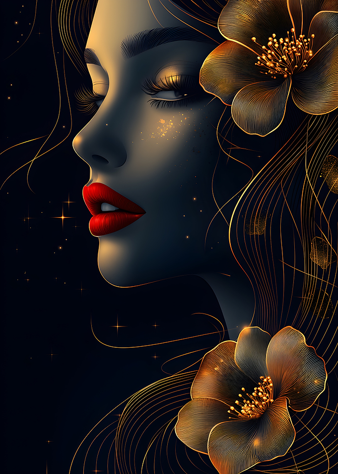 Elegant Woman with Golden Floral Accents