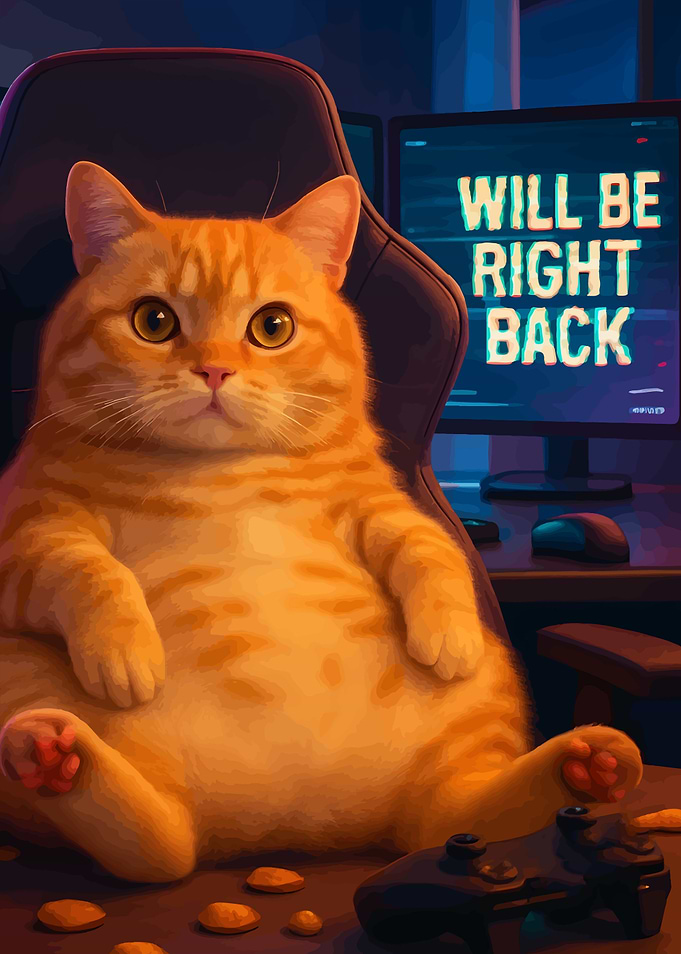Gamer Cat Will Be Right Back