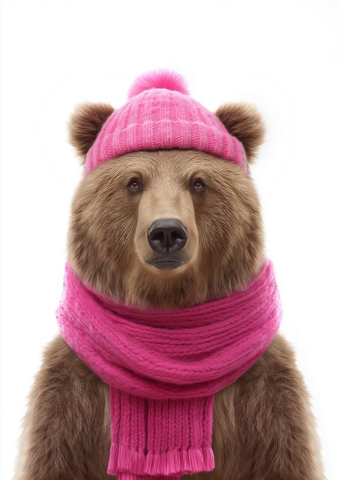 Bear with Pink Hat and Scarf