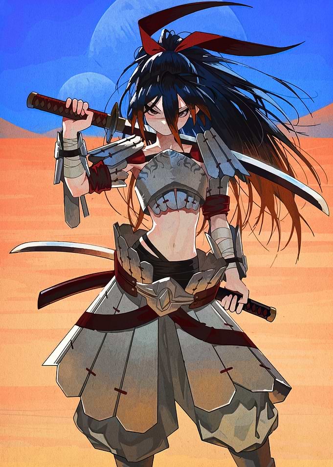 Anime Warrior Girl with Swords