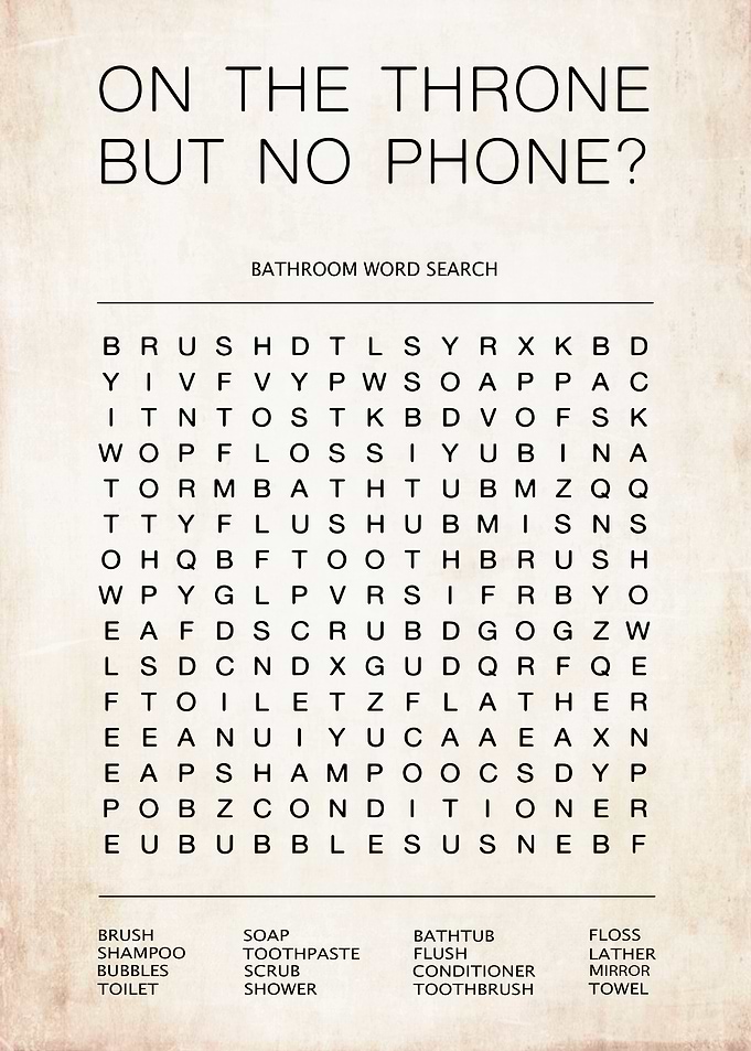 On The Throne But No Phone - Bathroom Word Search