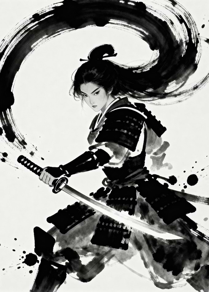 Samurai Warrior Ink Painting