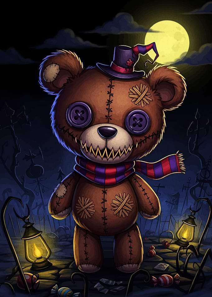 Halloween Teddy Bear in Graveyard