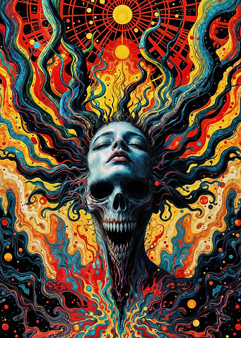 Psychedelic Abstract Skull and Woman Portrait