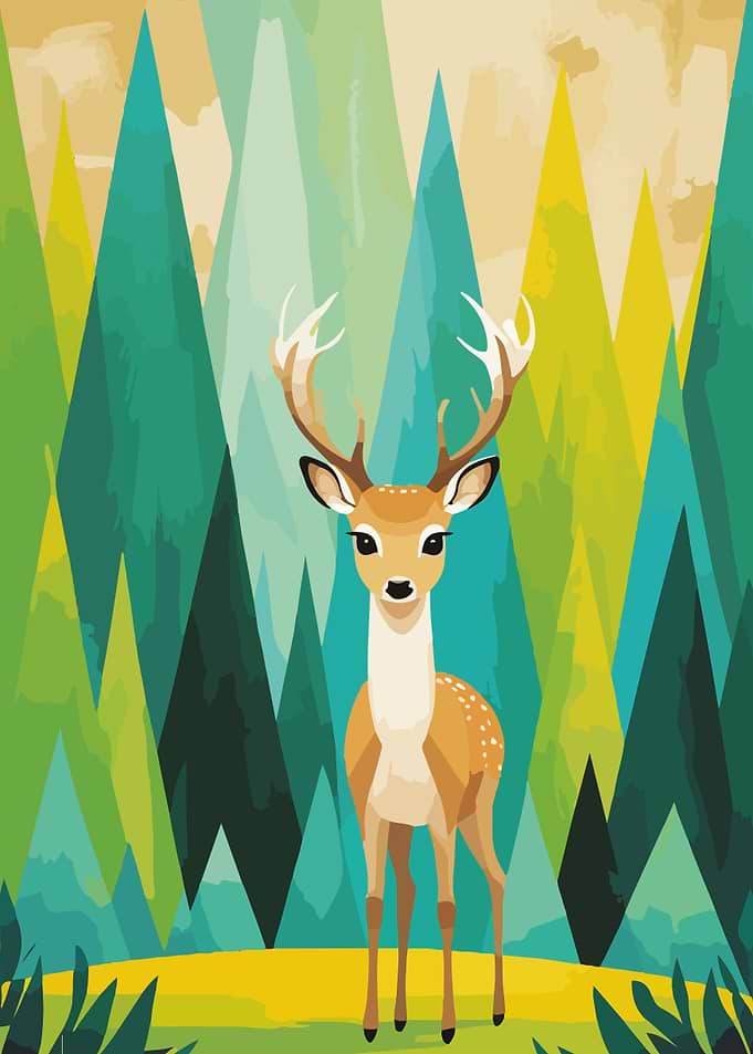 Deer in Abstract Forest Illustration