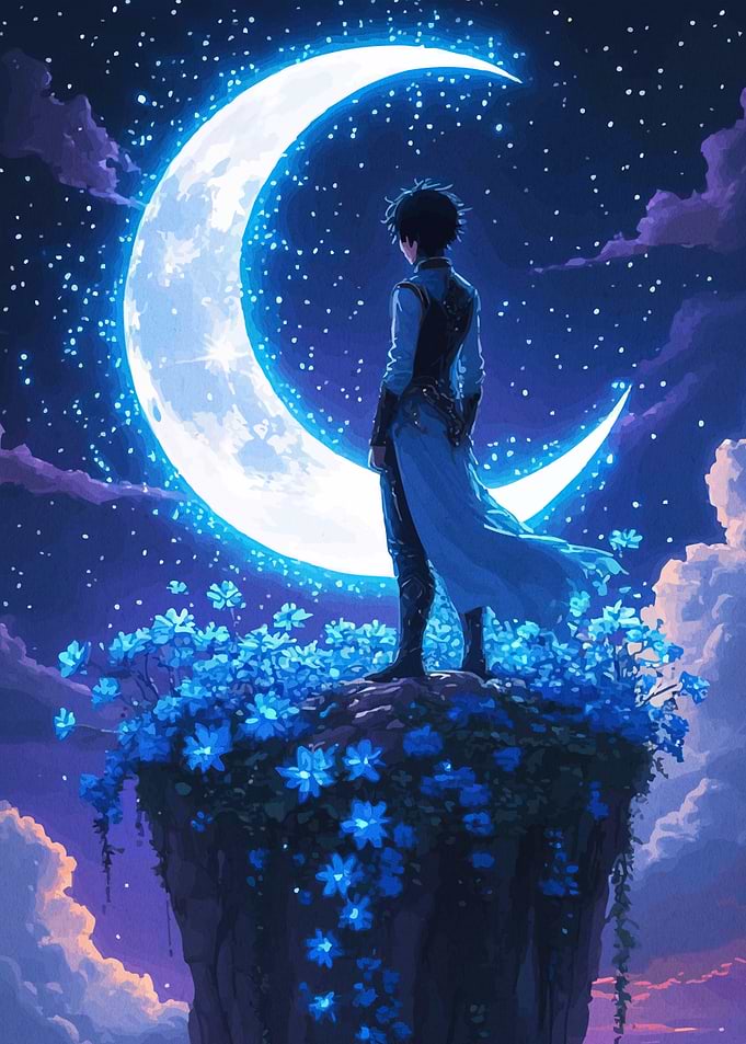 Boy gazing the moon