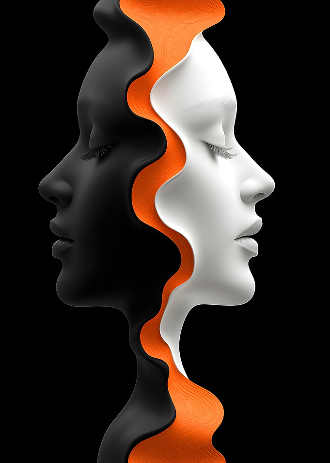 Abstract Faces: Black, White, and Orange