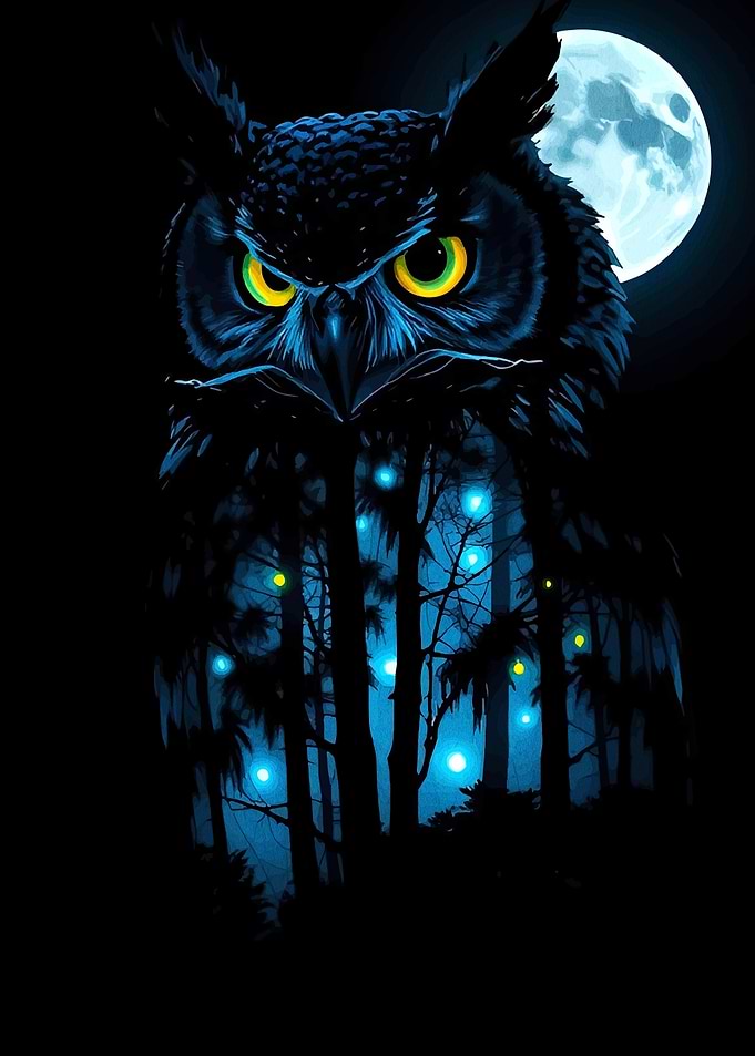 Mystical Owl in Forest Night