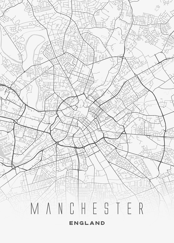 Manchester, England - Modern City Map Poster, Minimalist Urban Street Print
