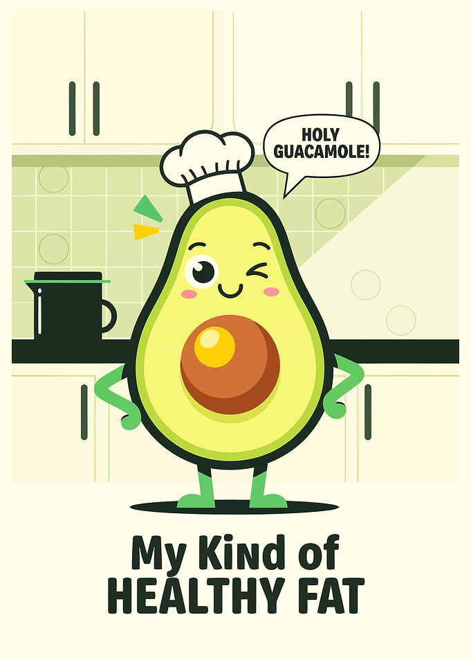 Cartoon Avocado Chef with Kitchen Background