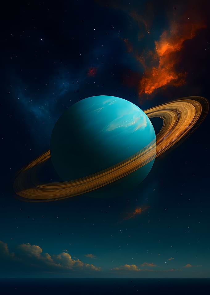 Ringed Planet Over Ocean