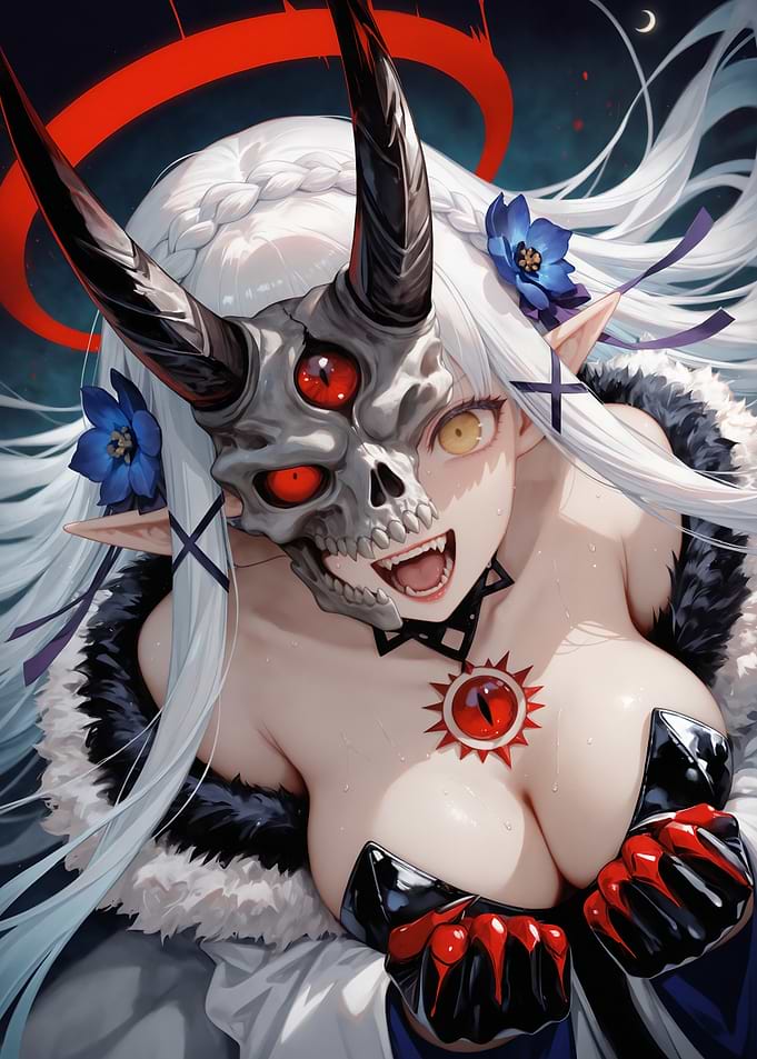 Anime Girl with Skull Mask and Horns
