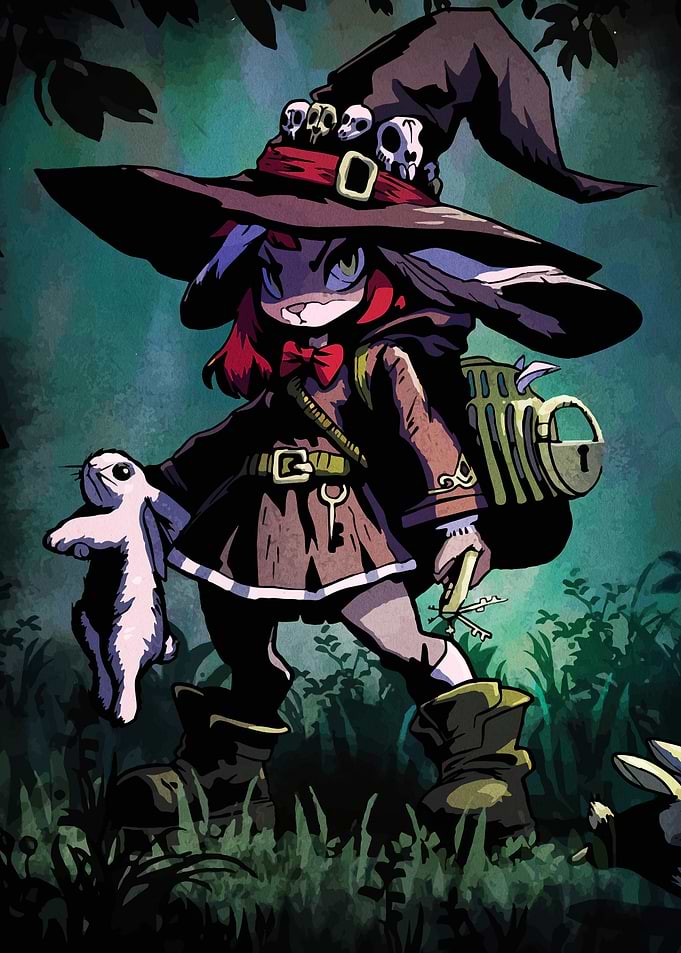 Rabbit Witch with Stuffed Animal