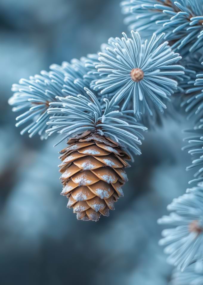 Blue Spruce Branch with Pine Cone | Nature Macro Art