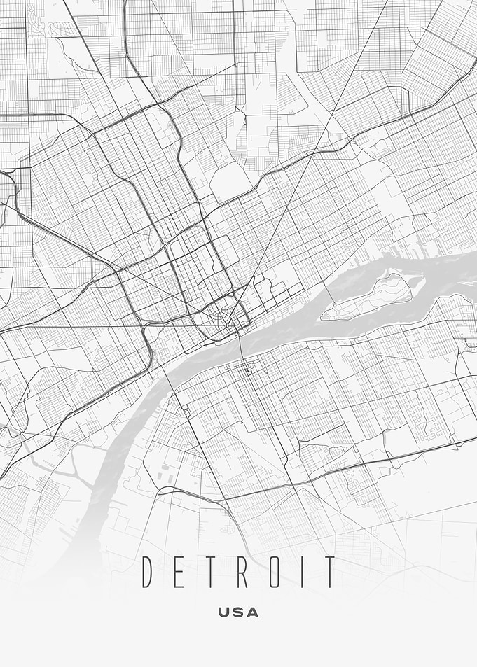 Detroit, USA - Minimalist City Map Poster, Modern Urban Street Art Print, Downtown Detroit