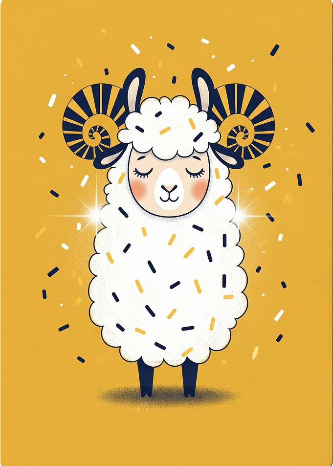 Cute Sheep Illustration with Decorative Horns