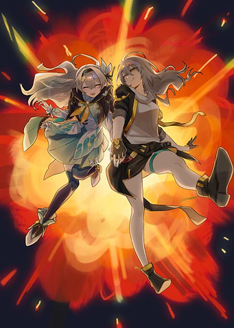 Girls with Explosion Background