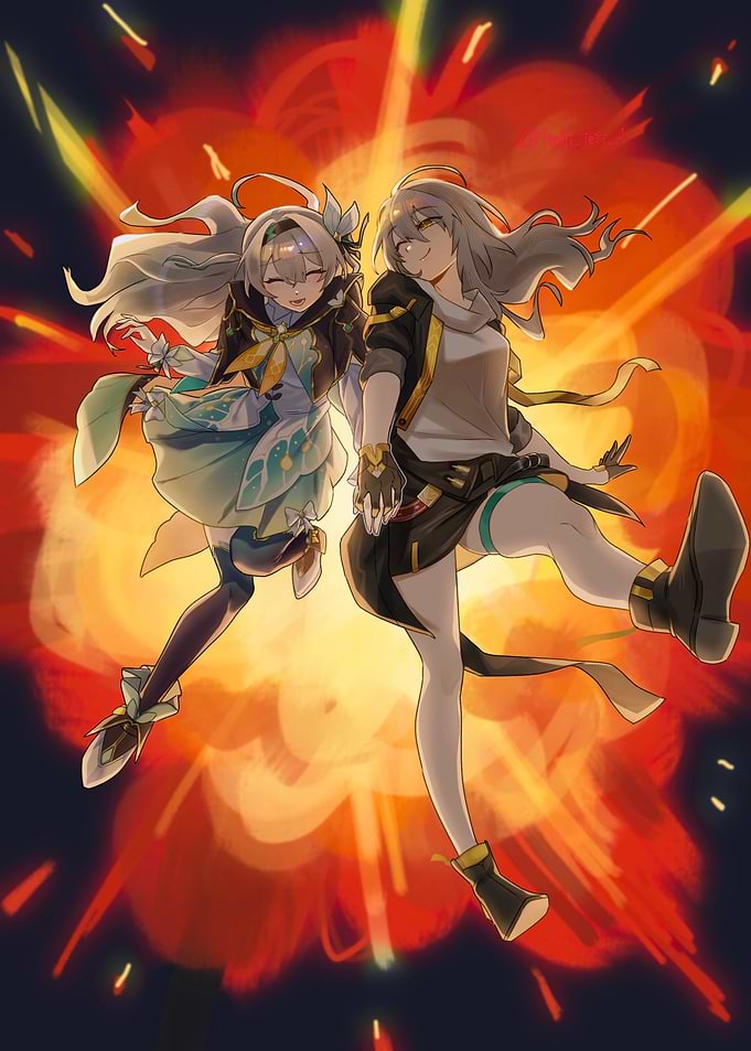 Girls with Explosion Background
