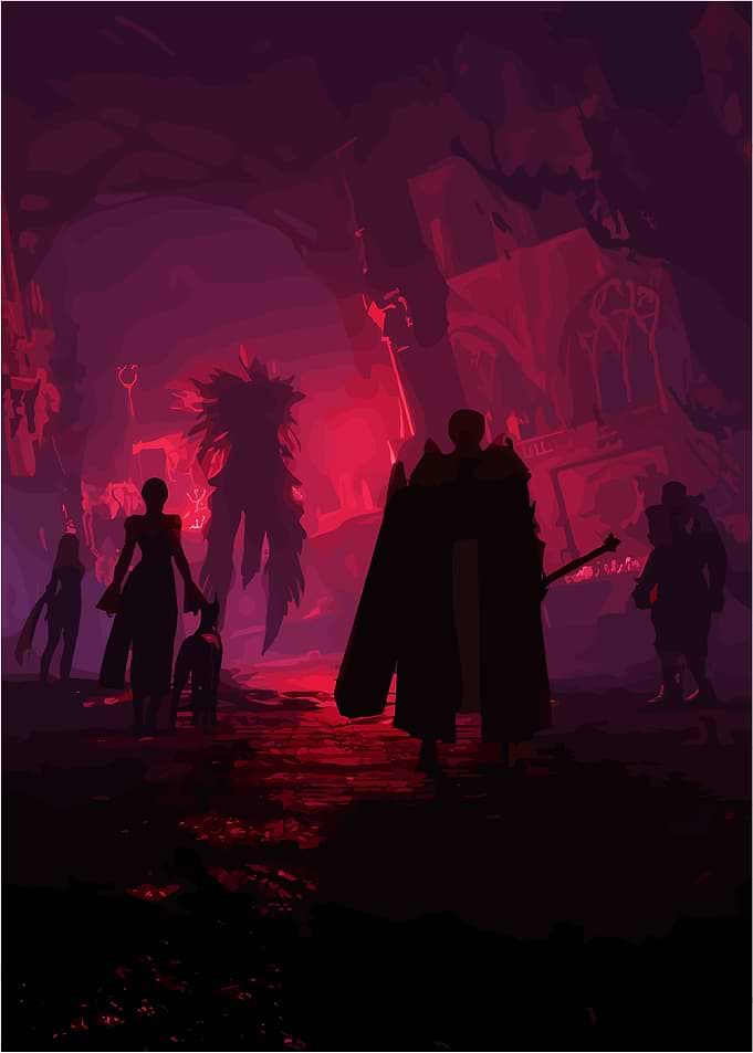 chrono odyssey: group in dark red cave