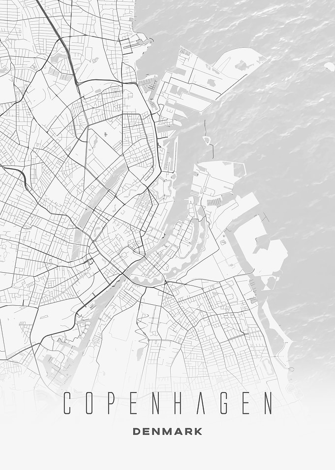 Copenhagen, Denmark - Minimalist City Map Poster, Modern Urban Street Print