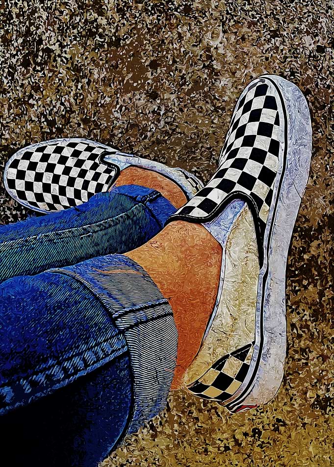 Checkered Slip-Ons with Blue Jeans