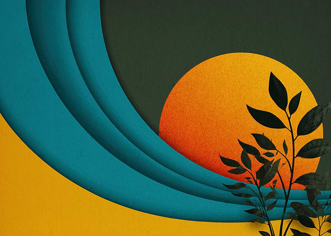 Abstract Sunset with Plant Silhouette