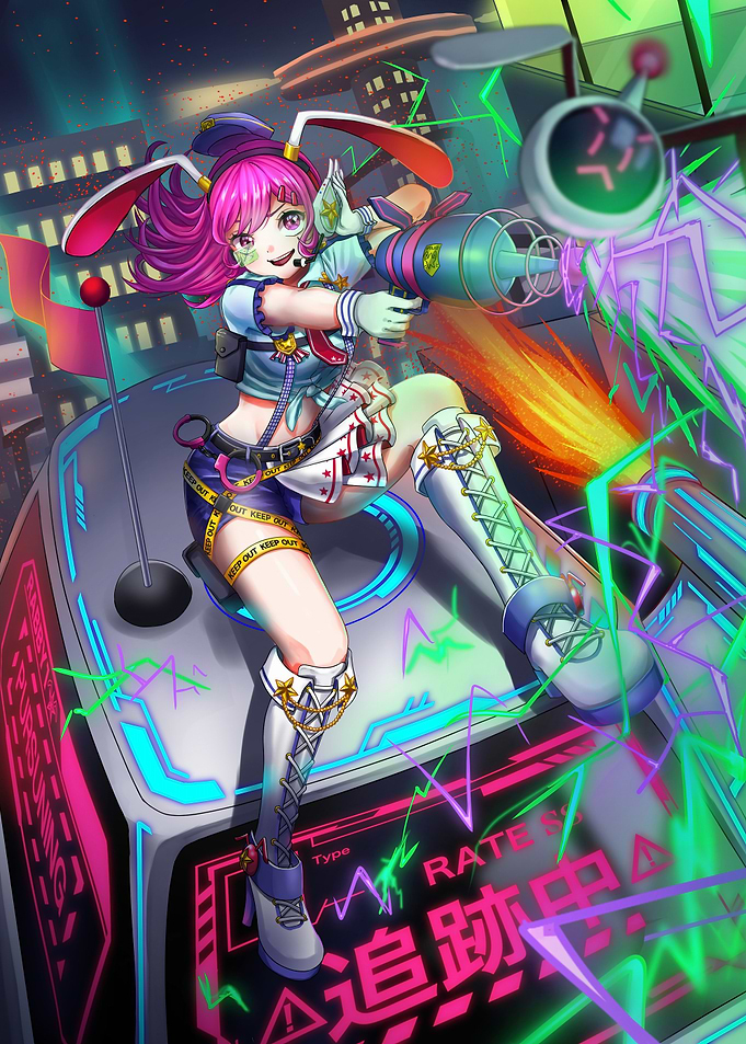 Anime Girl with Bunny Ears and Gun